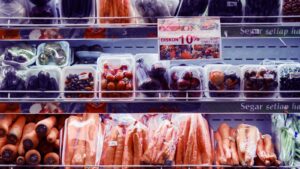 produce display in grocery store