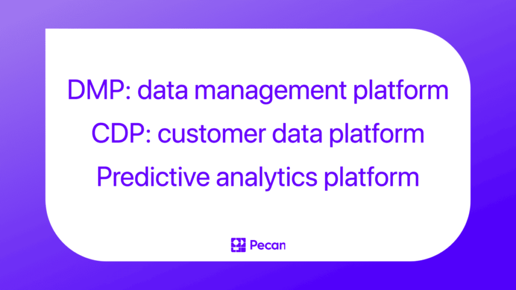 DMP: data management platform, CDP: customer data platform, predictive analytics platform