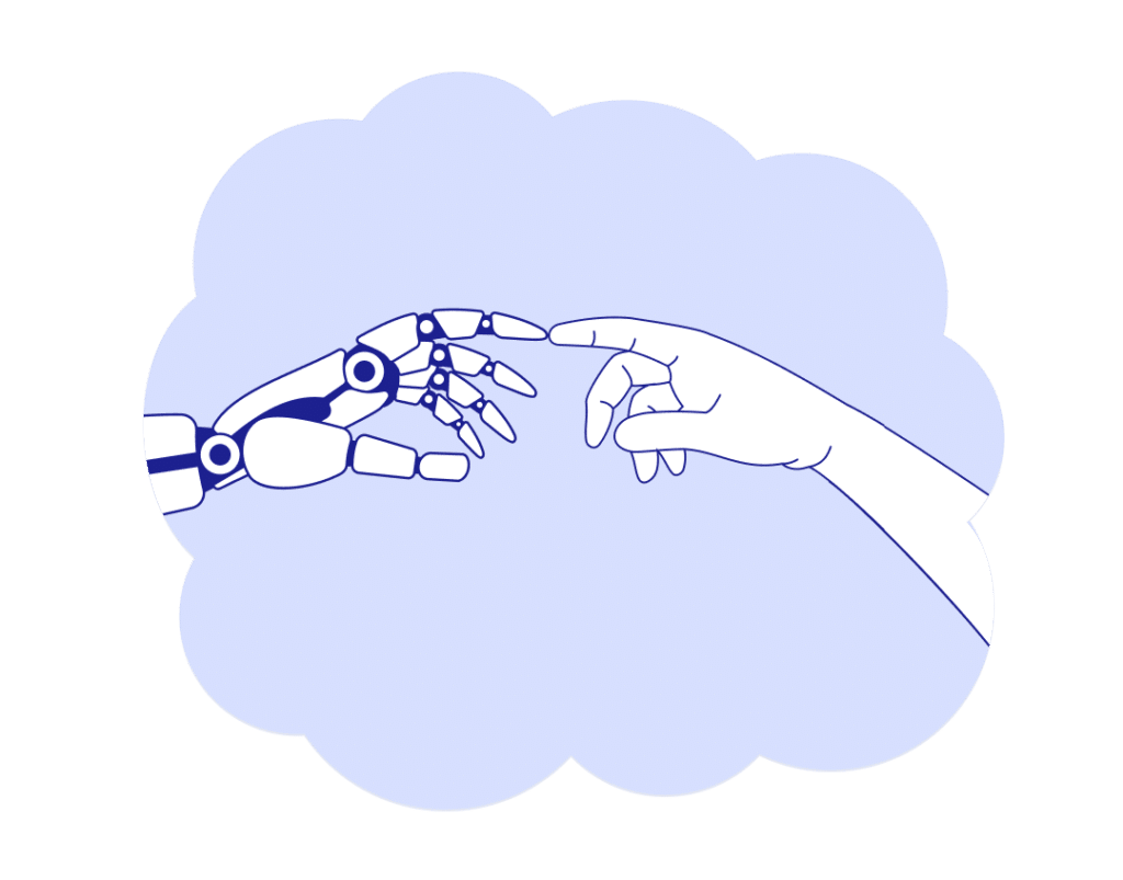 an image of a robot hand touching a human hand