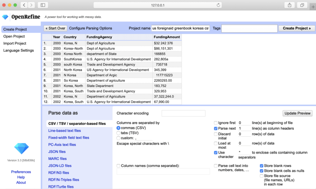 OpenRefine open-source data cleansing tool